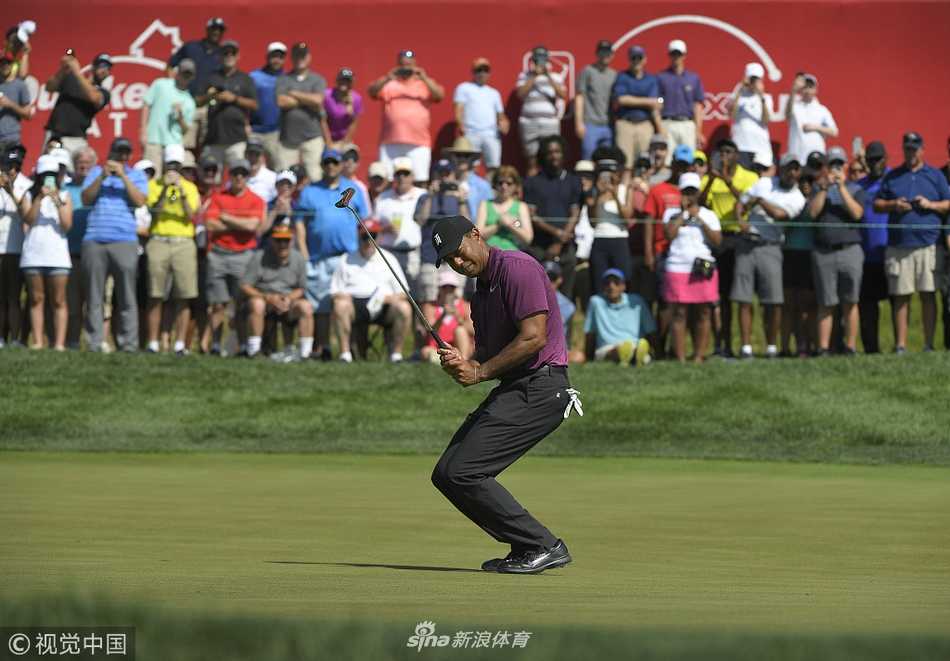 猛虎归来!伍兹次轮狂飙七鸟惊艳全场 夕阳下,伍兹与球童在果岭上分析推杆线路,构成一幅专注而专业的剪影