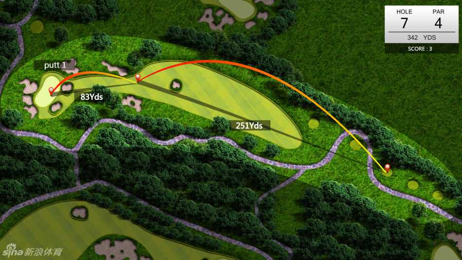 比赛中朴城炫正在审视线路，海口观澜湖黑石球场的独特火山岩地貌成为她夺冠的背景板