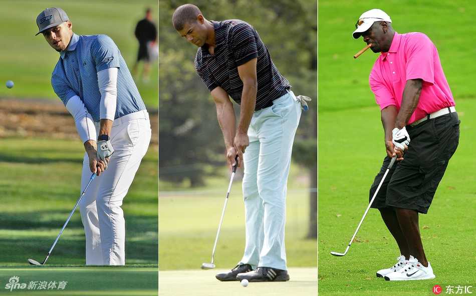 篮球之神迈克尔·乔丹在高尔夫球场上专注推杆，眼神中依然充满熟悉的求胜欲