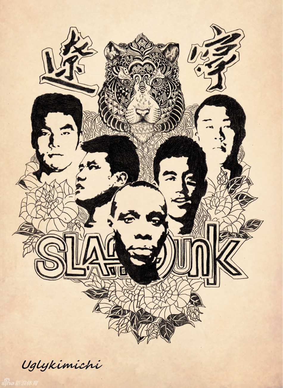 漫画中辽篮后卫郭艾伦如闪电般突破上篮，防守球员滑步紧跟，画面极富张力