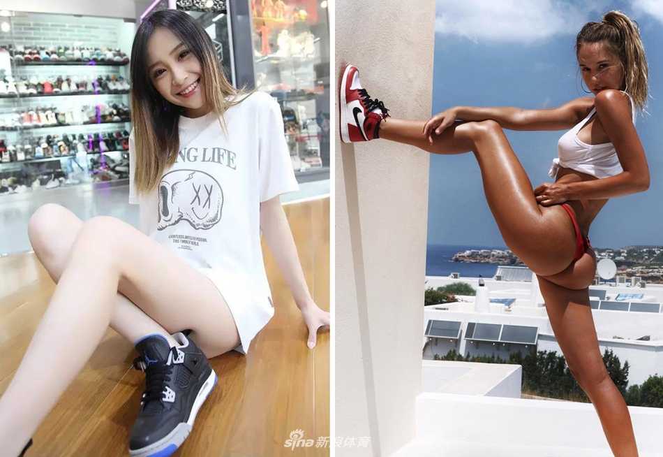 中美「球鞋女神」颜值美腿大比拼:当加州阳光邂逅东方舞韵 加州阳光下的Alexis Ren,身穿紧身运动衣,一双逆天修长美腿在加州阳光下闪闪发光,脚下是她最爱的黑脚趾Air Jordan 1,仿佛刚从湖人队的场边走来。